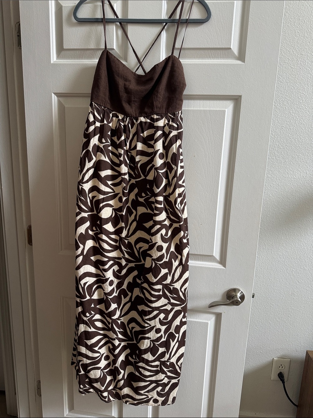 Abercrombie & Fitch Brown and Cream Printed Spaghetti-Strap Maxi Dress